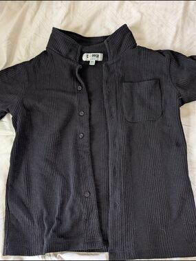 Copper Key Black Waffle-Knit Button-Front Kids Shirt